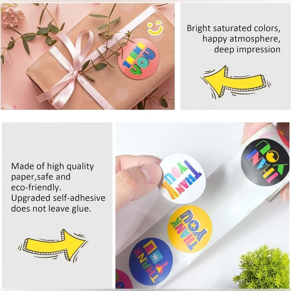 50 Count - Fiesta THANK YOU Style Stickers, Colorful, 1.5 inch